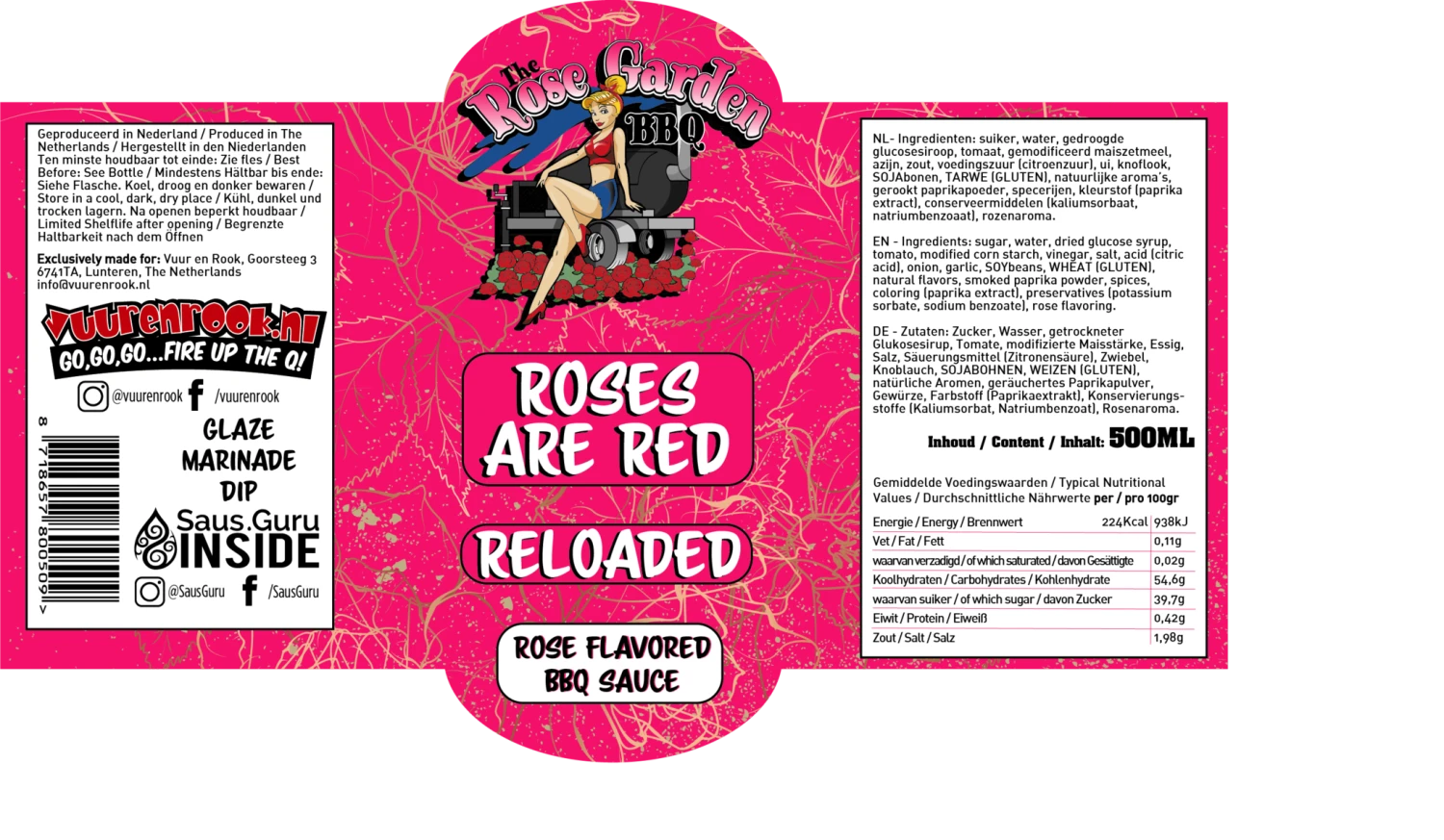 The Rose Garden Roses Are Red BBQ Sauce 500 Ml 4 The Rose Garden Roses Are Red BBQ Sauce 500 Ml - Afbeelding 2